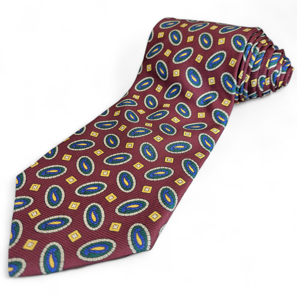 Brooks Brothers Burgundy Red Blue Yellow‎ Diamond Ornaments Men's Silk Neck Tie